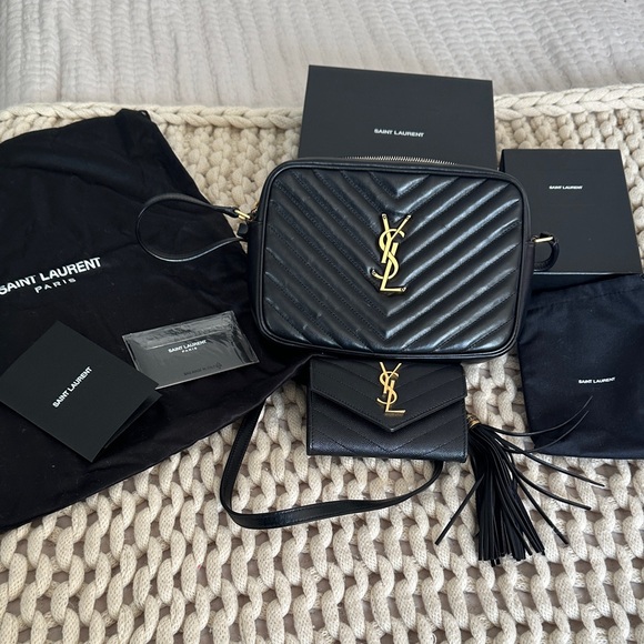 Saint Laurent Black Chevron Quilted Leather Camera Bag and Small Envelope Wallet - Picture 12 of 15